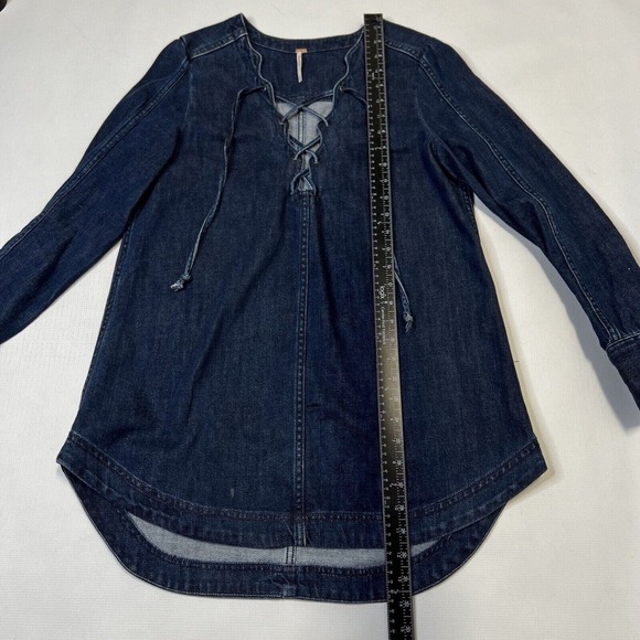 Free People Tunic Denim Soft Denim Lace Up Blue Indigo Small - Picture 4 of 13